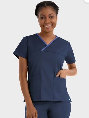 Maevn Core 1026 Contrast Mock Wrap Scrub Top NWT